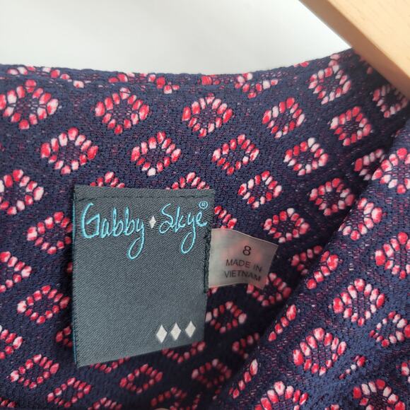 Gabby Skye 8 Quarter Sleeve Heather Print Sheath Dress Pink Blue - Picture 5 of 9